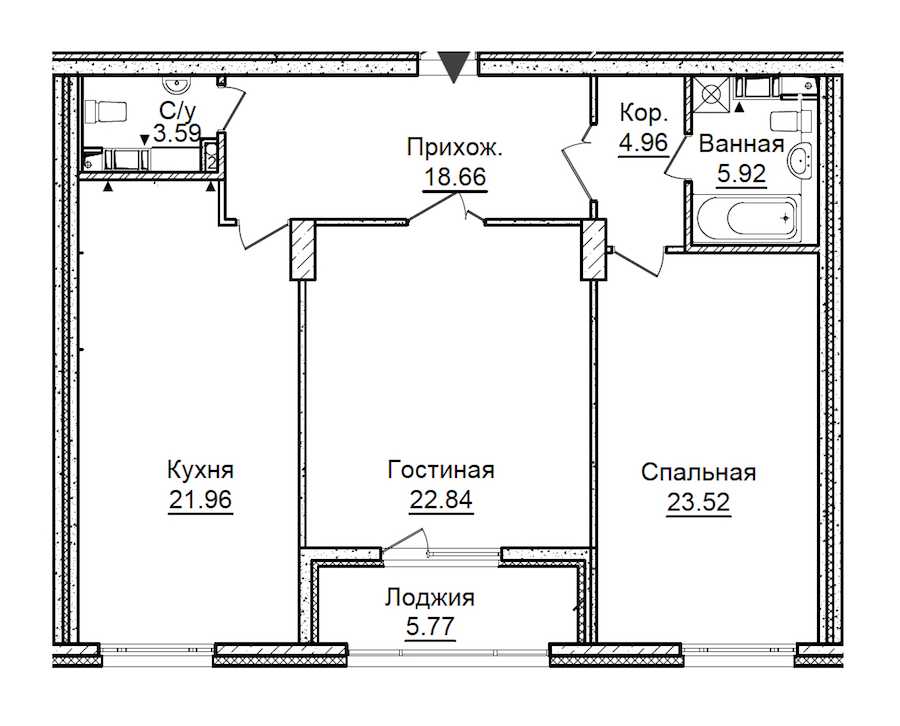 Двухкомнатная квартира в ПСК: площадь 104.34 м2 , этаж: 6 – купить в Санкт-Петербурге